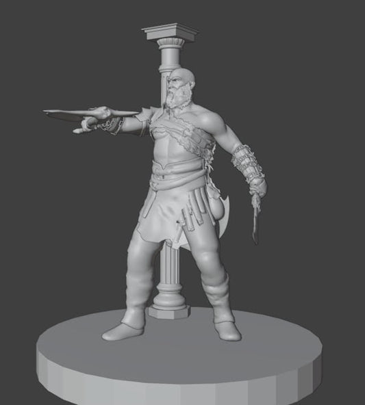 Kratos 3D printed collectible figure, unpainted, 15cm
